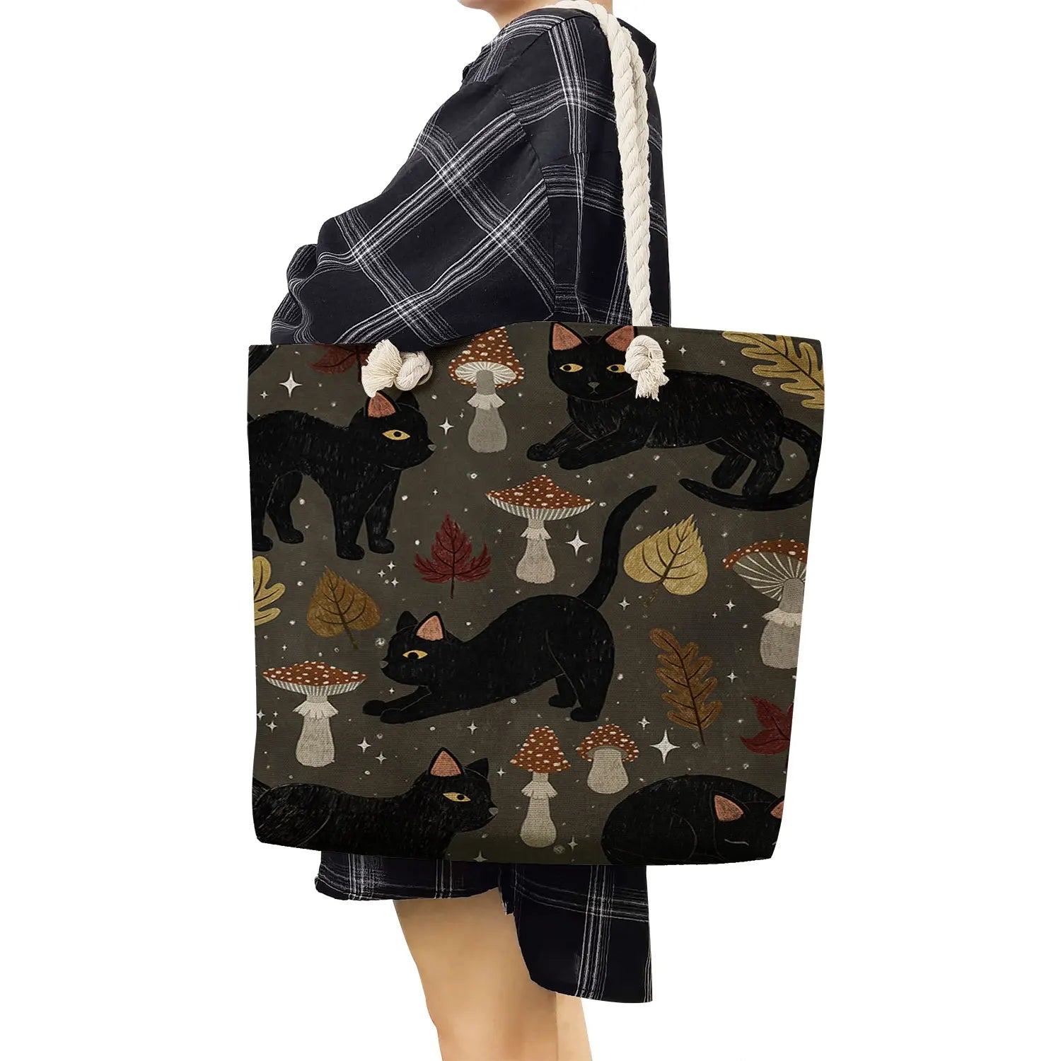 Polyester Foldable Grocery Tote Cat Print Shopping Bag