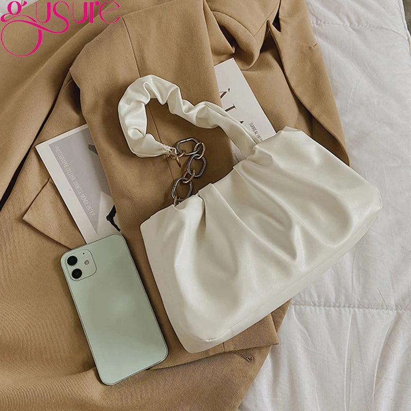 Ruched Cloud Small Clutch Handbag Purse Female Spring Chain Shoulder Bag