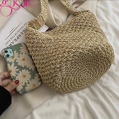 Small Straw Woven Beach Bag Portable Handbag