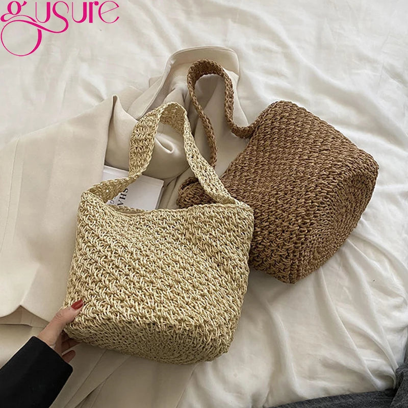 Small Straw Woven Beach Bag Portable Handbag