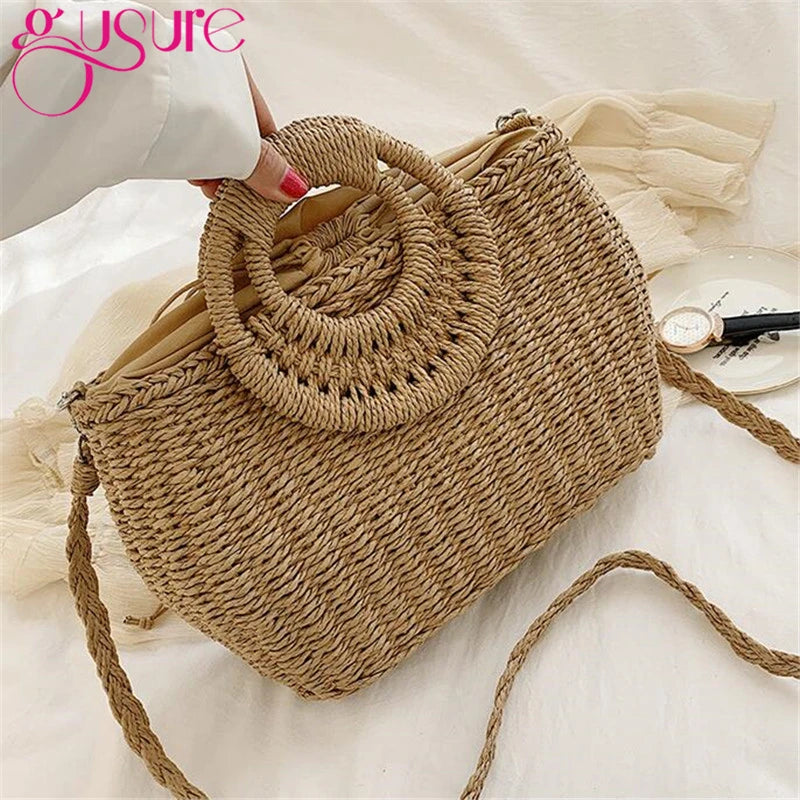 Straw Crossbody Handbags Round-Handle Large Totes