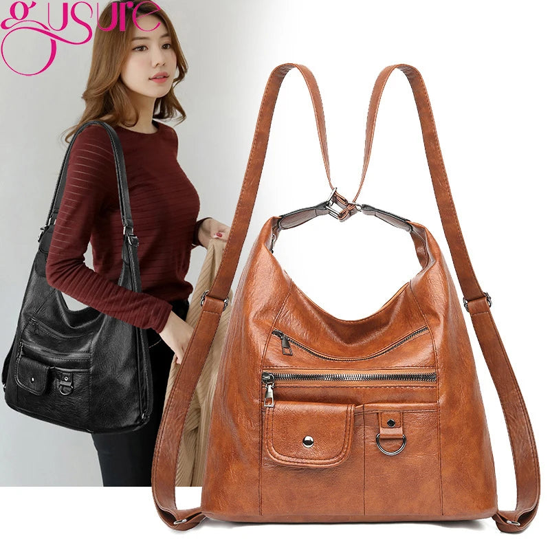 Large Capacity Women Shoulder Hobo Bag Soft PU Leather Handbag Tote Purse