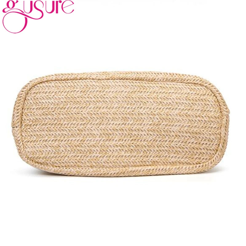Women Weave Straw Beach Bag Woven Bucket Shoulder Tote Tassel Handbag