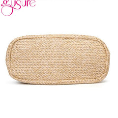 Women Weave Straw Beach Bag Woven Bucket Shoulder Tote Tassel Handbag