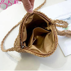 Round Women String Woven Rattan Messenger Bags Straw Circular Lady Tassel Beach