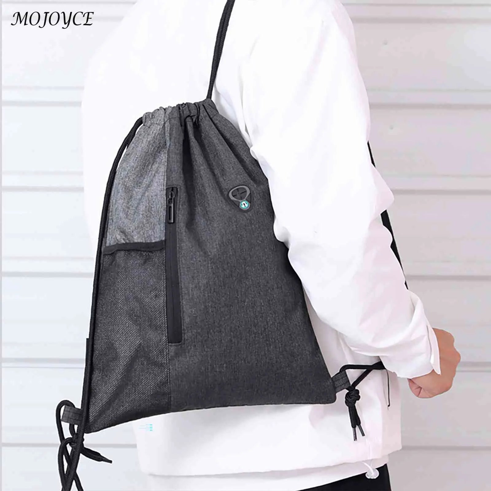 Water-Repellent Gym Sack Drawstring Bag Mesh Pocket Knapsack
