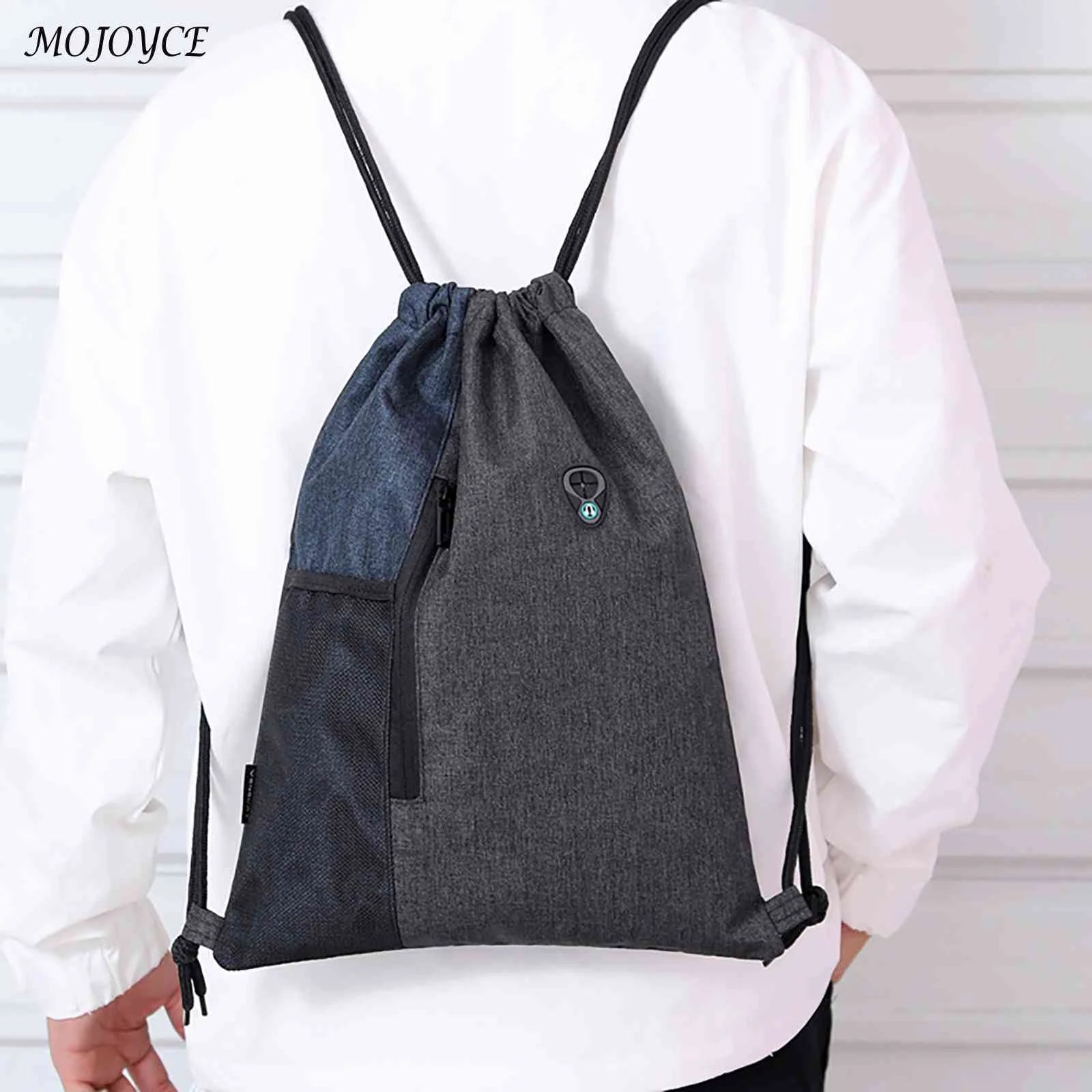 Water-Repellent Gym Sack Drawstring Bag Mesh Pocket Knapsack