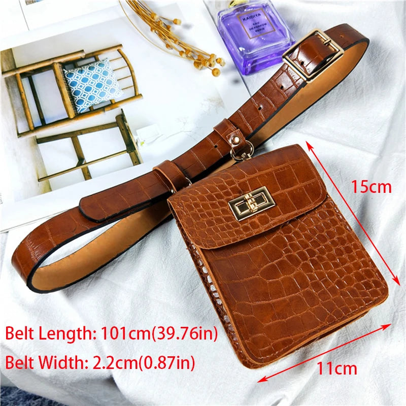 Vintage Crocodile Waist Bag Belt Fanny Pack For Women