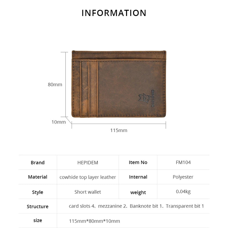 RFID High Crazy Horse Leather Slim Wallet Mini Purse