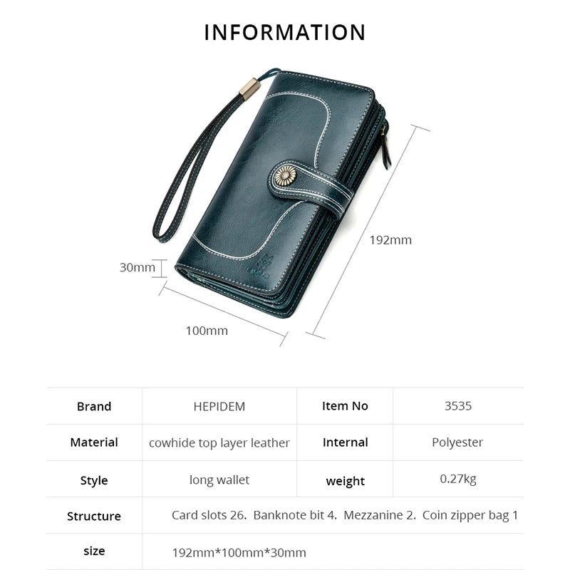RFID Leather Long Wallet Women