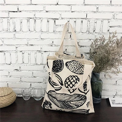 Leaf Printing Canvas Shoulder Bag Large Capacity Tote for Women