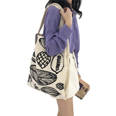 Leaf Printing Canvas Shoulder Bag Large Capacity Tote for Women