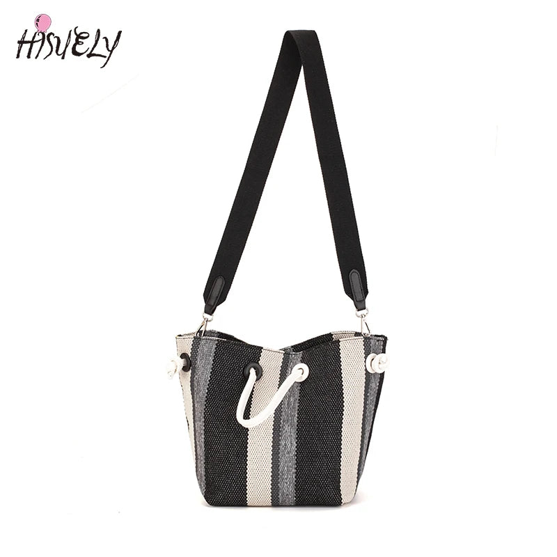 Canvas Totes Striped Womens Handbag Patchwork Shoulder Bag