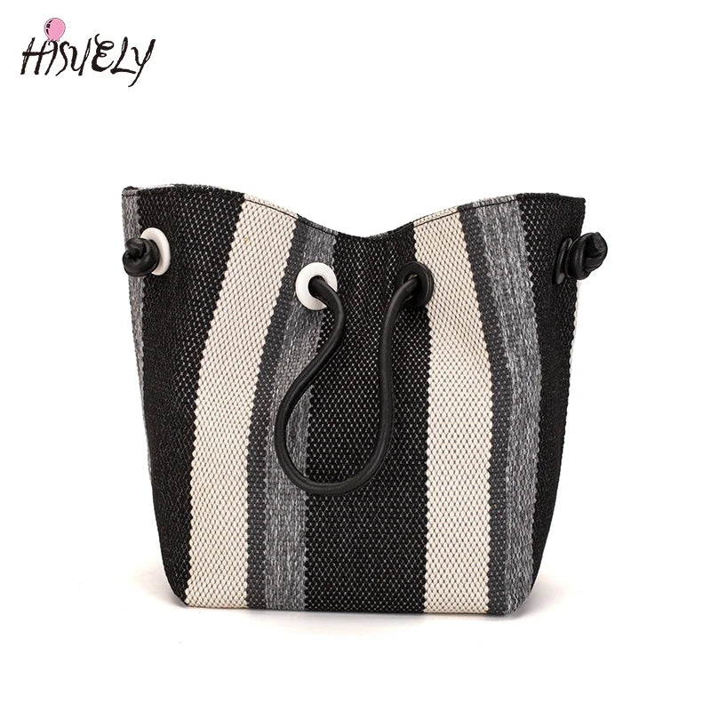 Canvas Totes Striped Womens Handbag Patchwork Shoulder Bag