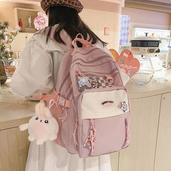Nylon Waterproof Women Backpack College Style Schoolbag For Teen Girls