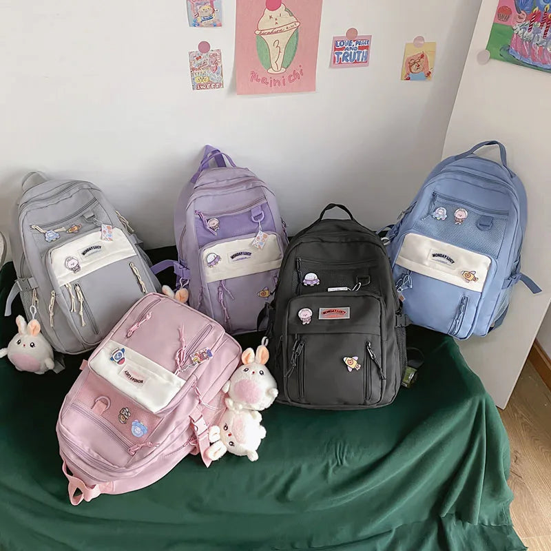 Nylon Waterproof Women Backpack College Style Schoolbag For Teen Girls