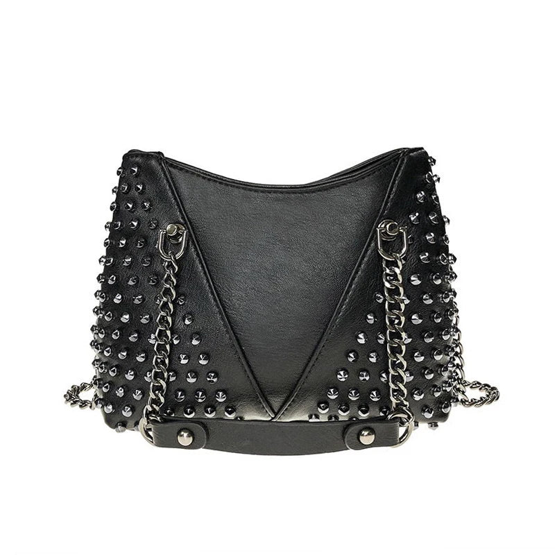 Rock Rivet Shoulder Bags for Women Handbags Punk Chain Crossbody Messenger Bags