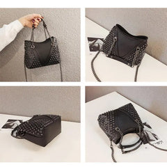 Rock Rivet Shoulder Bags for Women Handbags Punk Chain Crossbody Messenger Bags