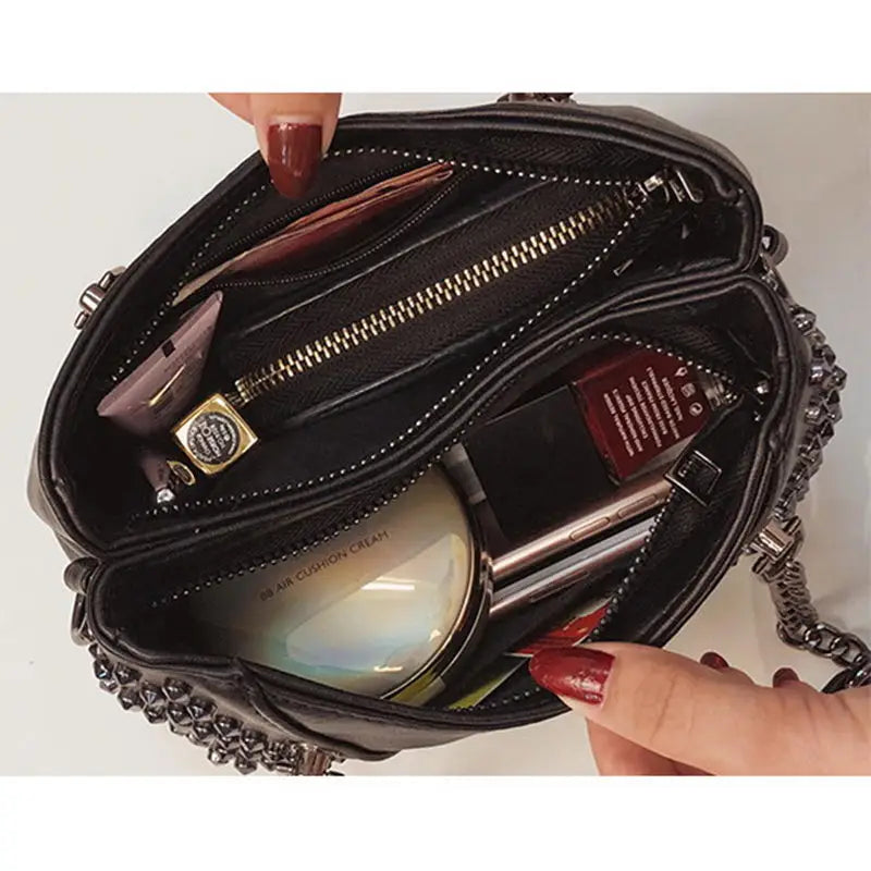 Rock Rivet Shoulder Bags for Women Handbags Punk Chain Crossbody Messenger Bags