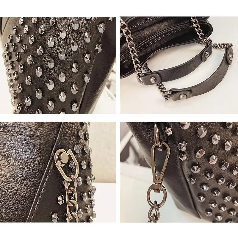 Rock Rivet Shoulder Bags for Women Handbags Punk Chain Crossbody Messenger Bags