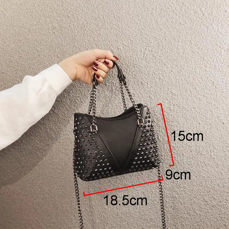 Rock Rivet Shoulder Bags for Women Handbags Punk Chain Crossbody Messenger Bags