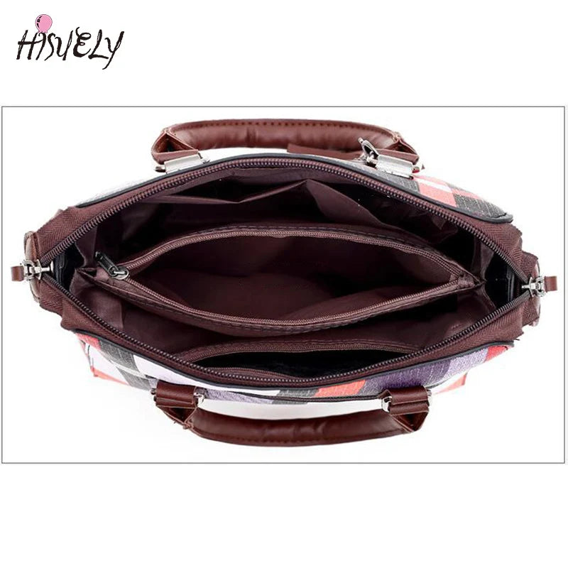 4PCS Set PU Leather Plaid Shoulder Bag Top-Handle Bag for Women