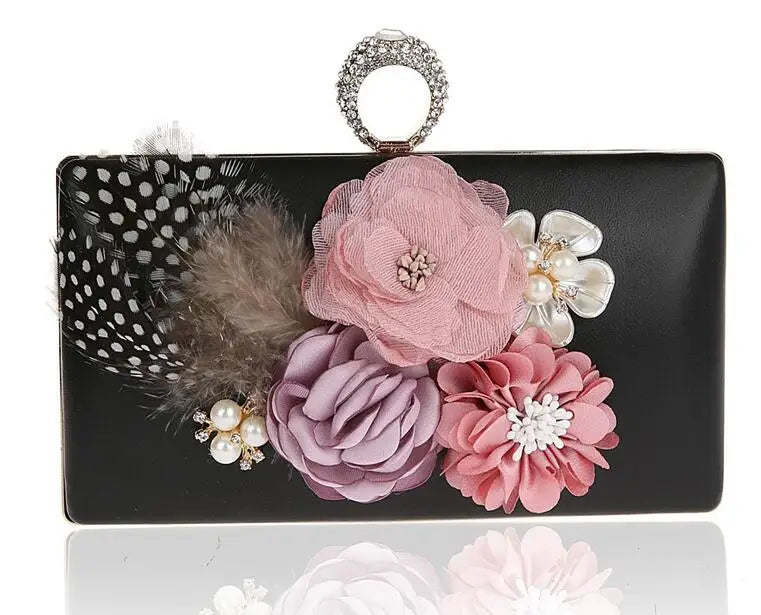 Women/GIRLS Evening Party Bag with Chains Clutch Purse Beaded Appliques Handbag