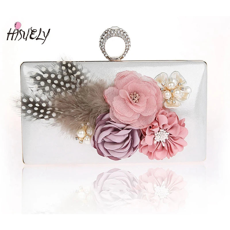 Women/GIRLS Evening Party Bag with Chains Clutch Purse Beaded Appliques Handbag