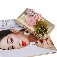 Women/GIRLS Evening Party Bag with Chains Clutch Purse Beaded Appliques Handbag