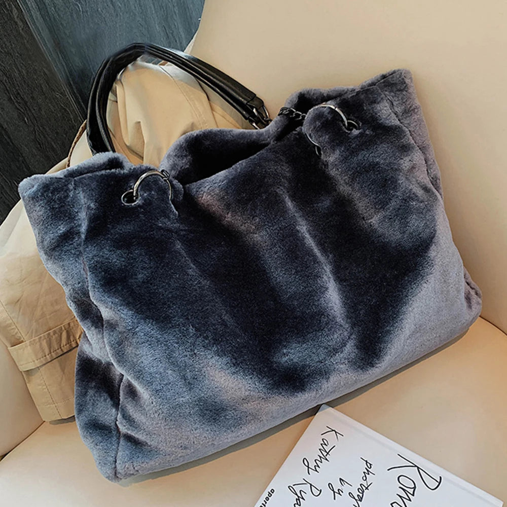 Faux Fur Women Shoulder Bag Plush Lady Handbag Chain Travel Shopping Bag