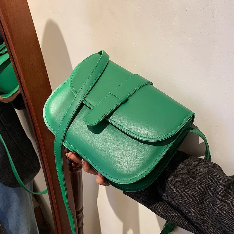 Green PU Leather Saddle Bag Crossbody Shoulder Bag