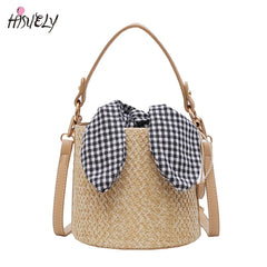 Summer Bucket Bag Weaving Lady Straw Top Handle Handbags Tote