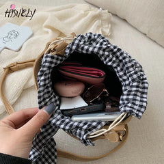 Summer Bucket Bag Weaving Lady Straw Top Handle Handbags Tote