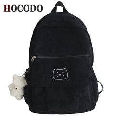 Corduroy Women Backpack Solid Female Student Schoolbag For Teenage Girl Travel