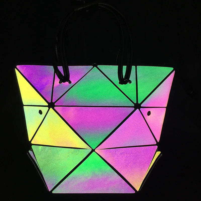 Women Geometry Handbag Hologram Laser Folding Totes Large Capacity Casual Totes