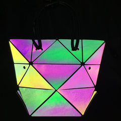Women Geometry Handbag Hologram Laser Folding Totes Large Capacity Casual Totes