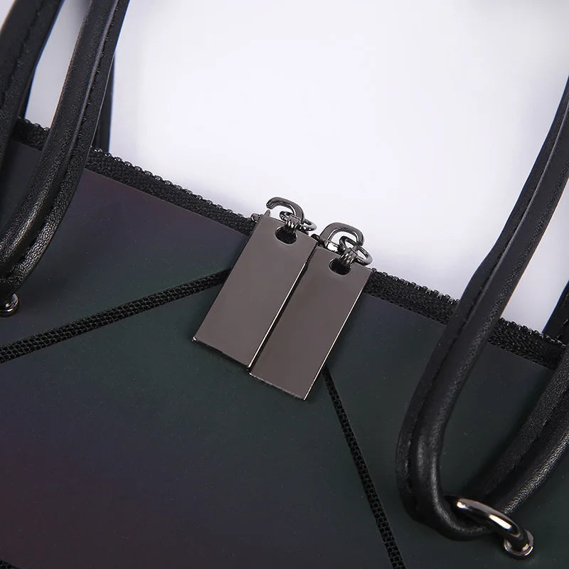 Women Geometry Handbag Hologram Laser Folding Totes Large Capacity Casual Totes