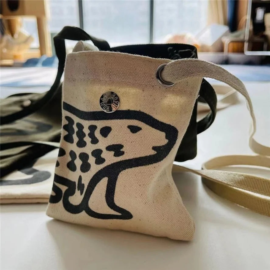 Polar Bear Print Canvas Messenger Bag