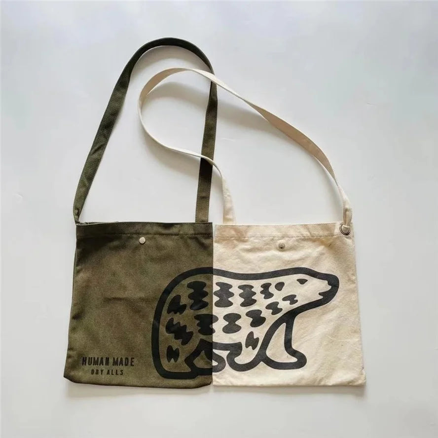 Polar Bear Print Canvas Messenger Bag