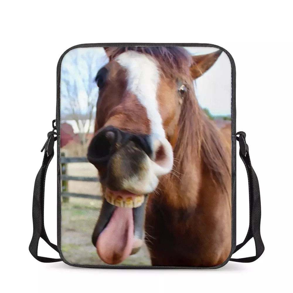 Funny Horse Print Women Shoulder Bag Puppy Dog Husky Messenger Bags