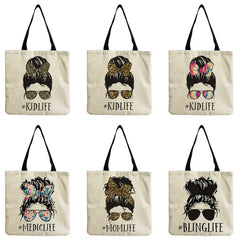 Cartoon Girl Print Tote Handbag, Hairpin Sunglasses, High Capacity