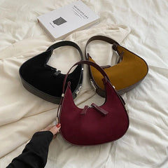Matte Leather Women Shoulder Bag Half Moon Chain Underarm Handbag