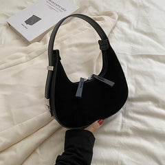Matte Leather Women Shoulder Bag Half Moon Chain Underarm Handbag