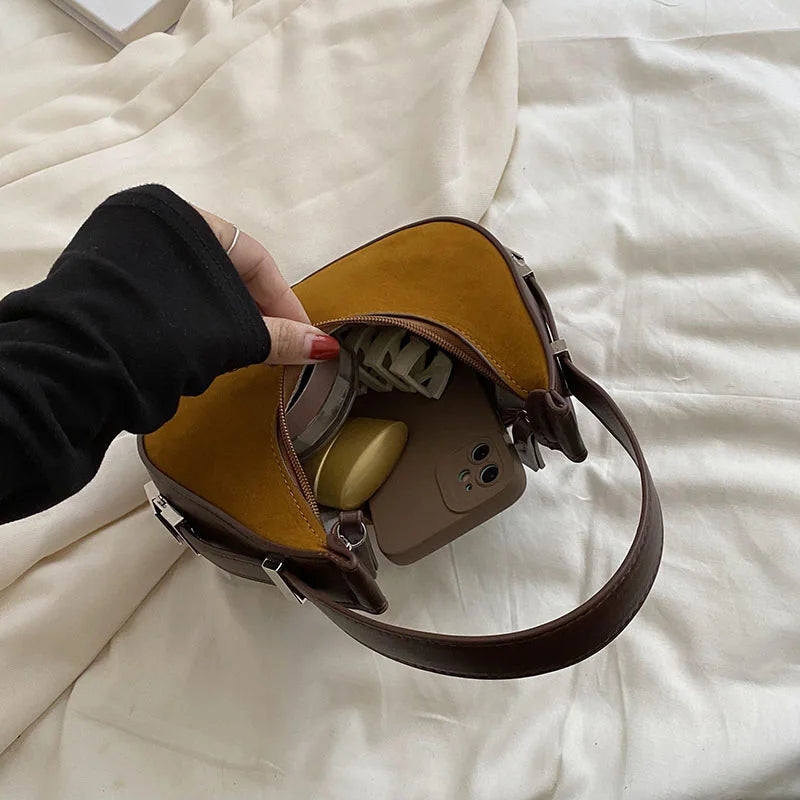 Matte Leather Women Shoulder Bag Half Moon Chain Underarm Handbag