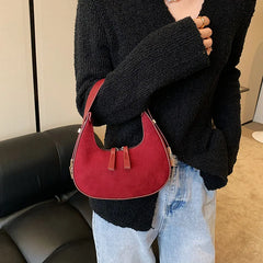 Matte Leather Women Shoulder Bag Half Moon Chain Underarm Handbag