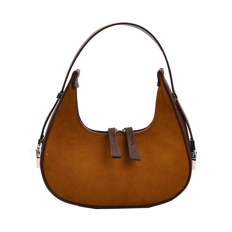 Matte Leather Women Shoulder Bag Half Moon Chain Underarm Handbag