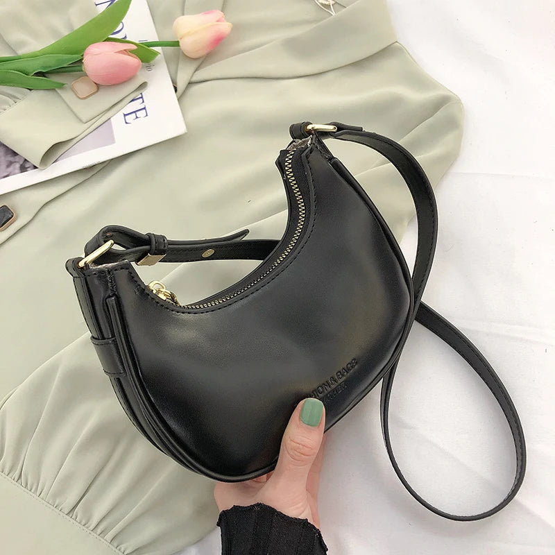Half-Moon PU Leather Underarm Handbag Spring Shoulder Bag