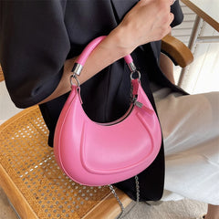 Half Moon Leather Chain Shoulder Bag Women Small Tote S