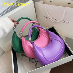 Half Moon Leather Chain Shoulder Bag Women Small Tote S