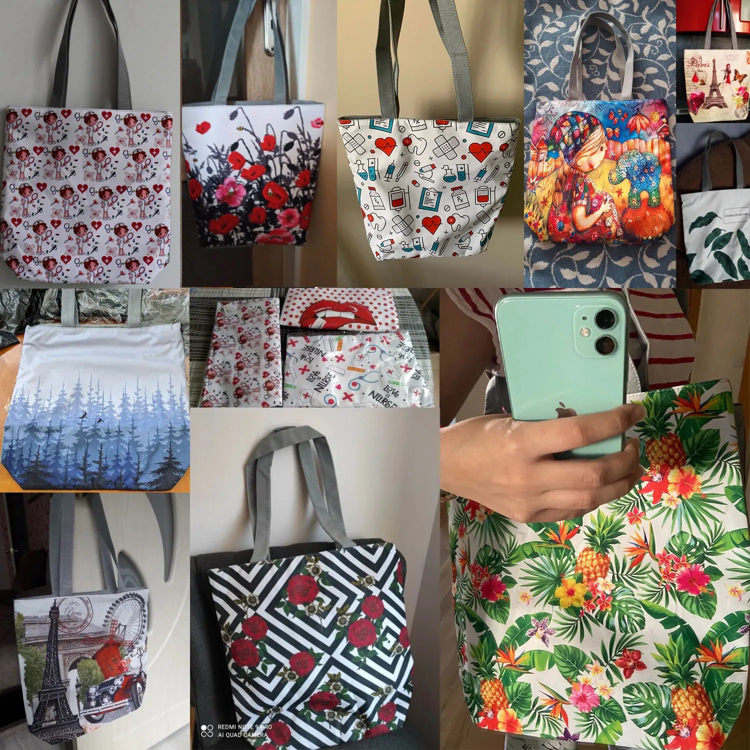 Skull Rose Print Handbag Shoulder Bag Ladies Eco Friendly Shopping Bag